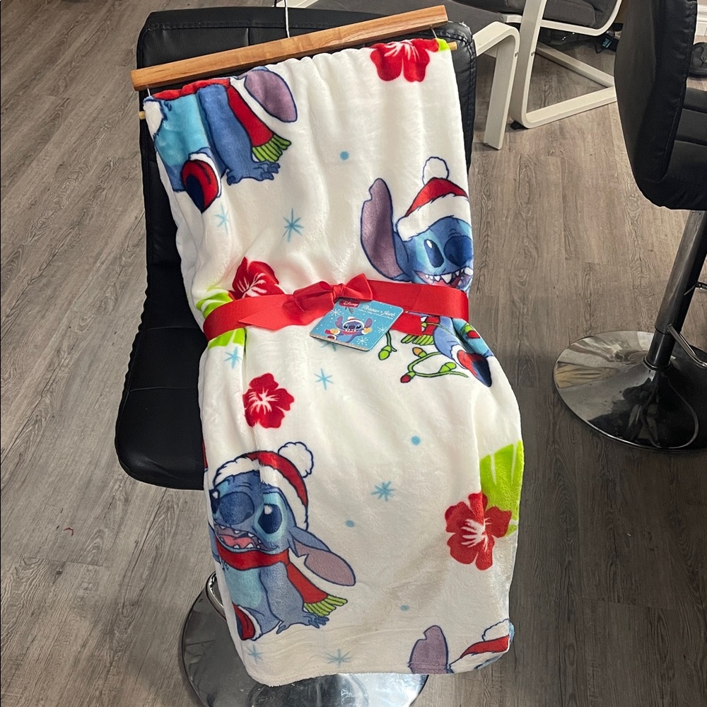 Disney Stitch Festive Blanket with Red and Green Accents